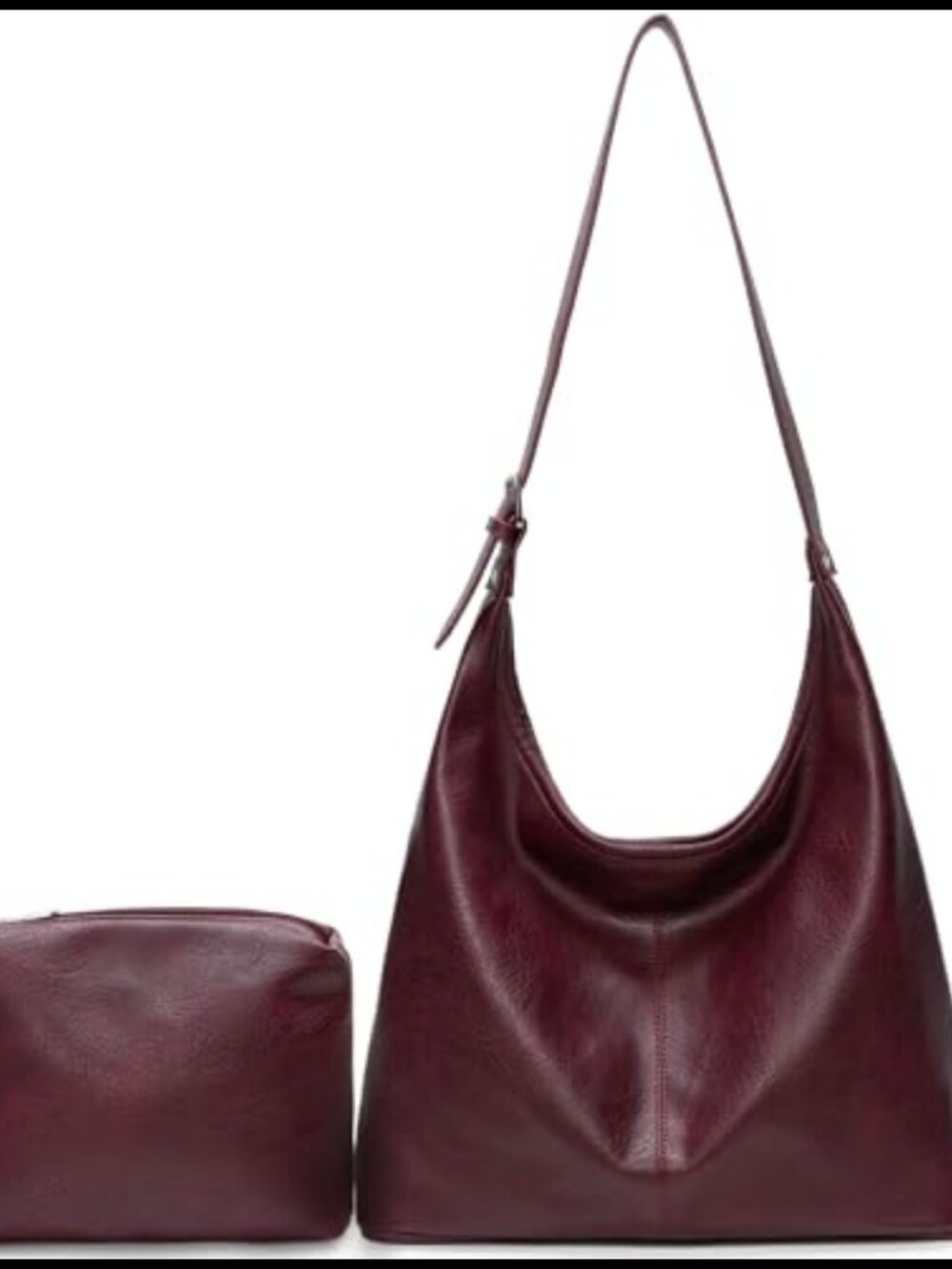 Vegan Leather Slouchy Hobo Shoulder Bag with Matching Pouch